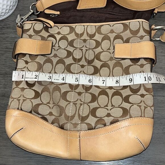 COACH 3574 Sufflette Cloth + Leather Shoulder Bag Crossbody Tan Jacquard - Picture 12 of 16